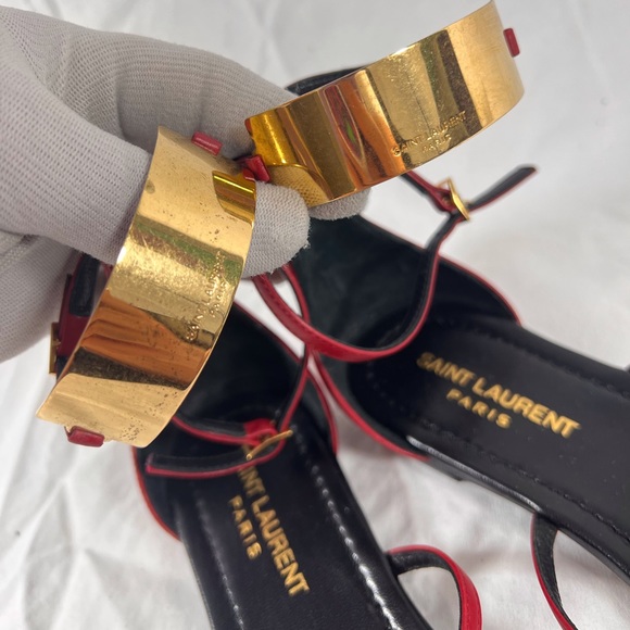 SAINT LAURENT Red Leather Janis Ankle Strap Gladiator Flat Sandals 35.5- 5.5US - Picture 6 of 12